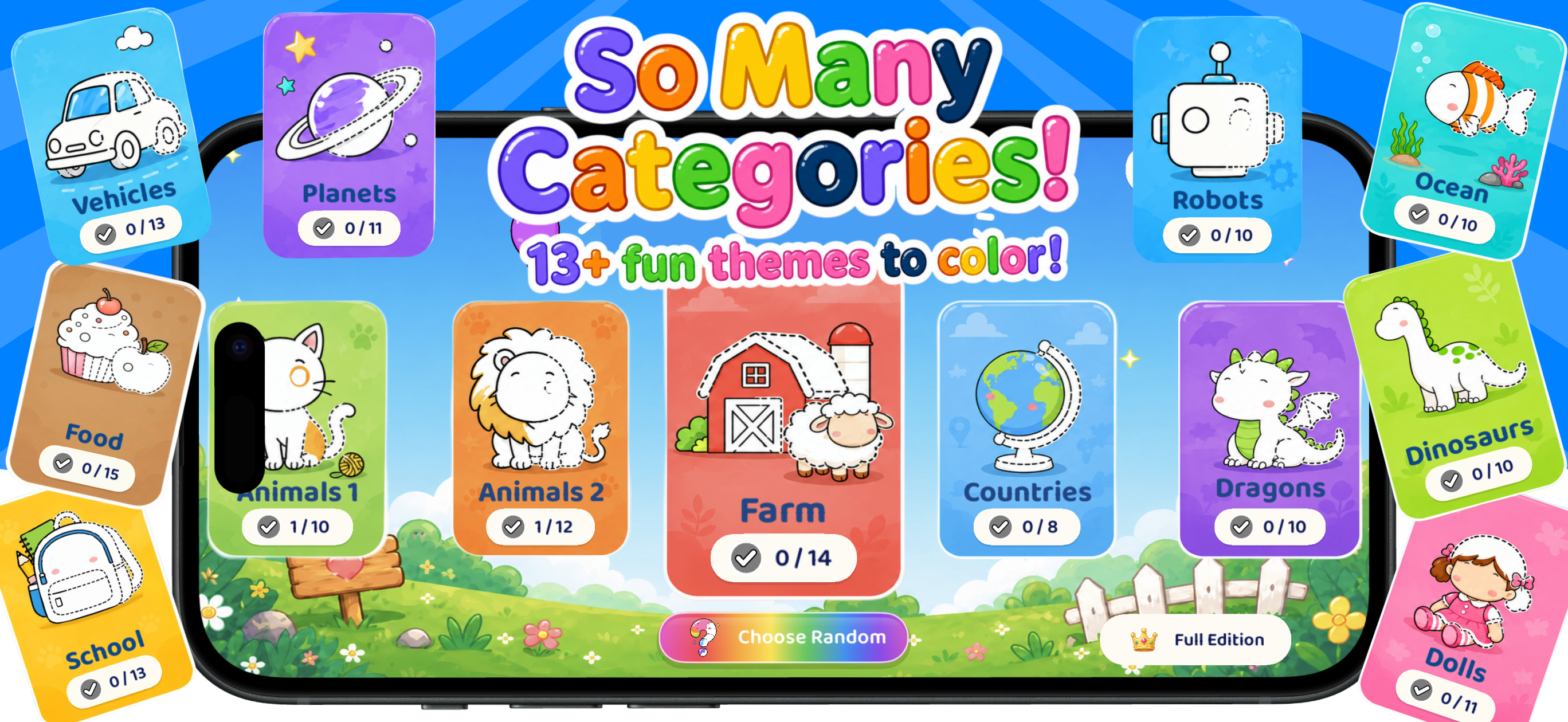 HappyFill category browser with 13 plus categories